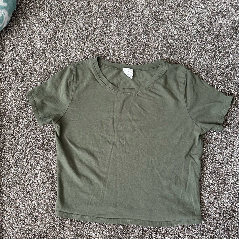 Olive green cropped baby tee